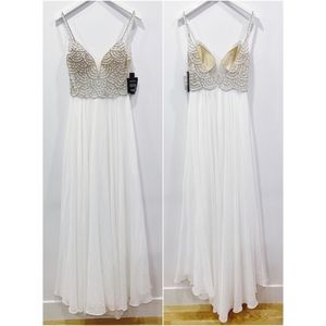 LULUS TRUE LOVE WHITE BEADED RHINESTONE MAXI DRESS SZ US2 - BNWT